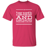 Bible Verse Men 5.3 oz. T-Shirt - "Psalm 119:105" Design 10 (White Font) - Meditate Healing Christian Store