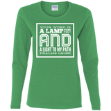Bible Verse Ladies' Cotton Long Sleeve T-Shirt - "Psalm 119:105" Design 12 (White Font) - Meditate Healing Christian Store