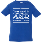 Bible Verse Infant Jersey T-Shirt - "Psalm 119:105" Design 10 (White Font) - Meditate Healing Christian Store