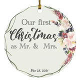 Customizable Durable MDF High-Gloss Christmas Ornament: Our First Christmas As Mr. & Mrs. (9 Designs)
