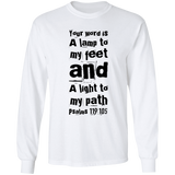 Bible Verse Long Sleeve  Ultra Cotton T-Shirt - "Psalm 119:105" Design 6 (Black Font) - Meditate Healing Christian Store