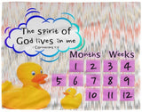 Cozy Plush Baby Milestone Blanket - Spirit Of God Lives In Me ~1 Corinthians 3:16~ (Design: Ducks)