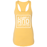 Bible Verse Ladies Ideal Racerback Tank - "Psalm 119:105" Design 12 (White Font) - Meditate Healing Christian Store