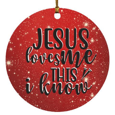 Durable MDF High-Gloss Christmas Ornament: Jesus Loves Me This I Know (Design: Round-Red)