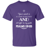 Bible Verse Men 5.3 oz. T-Shirt - "Psalm 119:105" Design 5 (White Font) - Meditate Healing Christian Store