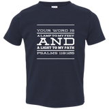 Bible Verse Toddler Jersey T-Shirt - "Psalm 119:105" Design 11 (White Font) - Meditate Healing Christian Store
