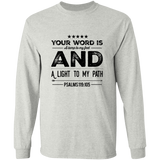 Bible Verse Long Sleeve  Ultra Cotton T-Shirt - "Psalm 119:105" Design 16 (Black Font) - Meditate Healing Christian Store