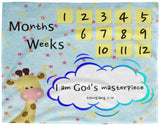 Cozy Plush Baby Milestone Blanket - I Am God's Masterpiece ~Ephesians 2:10~ (Design: Giraffe 2)