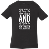Bible Verse Infant Jersey T-Shirt - "Psalm 119:105" Design 3 (White Font) - Meditate Healing Christian Store