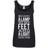 Bible Verse Ladies' 100% Ringspun Cotton Tank Top - "Psalm 119:105" Design 4 (White Font) - Meditate Healing Christian Store