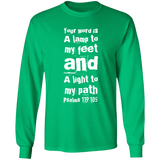 Bible Verse Long Shirt Ultra Cotton T-Shirt - "Psalm 119:105" Design 6 (White Font) - Meditate Healing Christian Store