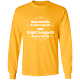 Bible Verse Long Shirt Ultra Cotton T-Shirt - "Psalm 119:105" Design 1 (White Font) - Meditate Healing Christian Store