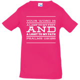 Bible Verse Infant Jersey T-Shirt - "Psalm 119:105" Design 11 (White Font) - Meditate Healing Christian Store