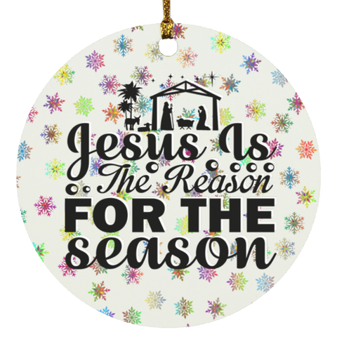 Durable MDF High-Gloss Christmas Ornament: Jesus Is The Reason For The Season (Design: Round-Rainbow Snowflake)