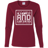 Bible Verse Ladies' Cotton Long Sleeve T-Shirt - "Psalm 119:105" Design 12 (White Font) - Meditate Healing Christian Store