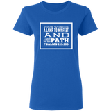Bible Verse Ladies' 5.3 oz. T-Shirt - "Psalm 119:105" Design 13 (White Font) - Meditate Healing Christian Store