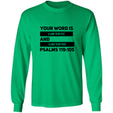 Bible Verse Long Sleeve  Ultra Cotton T-Shirt - "Psalm 119:105" Design 21 (Black Font) - Meditate Healing Christian Store