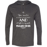 Bible Verse Men Long Sleeve T-Shirt Hoodie - "Psalm 119:105" Design 5 (White Font) - Meditate Healing Christian Store