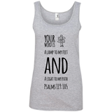 Bible Verses Ladies' 100% Ringspun Cotton Tank Top - "Psalm 119:105" Design 19 (Black Font) - Meditate Healing Christian Store
