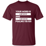 Bible Verse Men 5.3 oz. T-Shirt - "Psalm 119:105" Design 21 (White Font) - Meditate Healing Christian Store