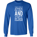 Bible Verse Unisex Long Sleeve T-Shirt - Your Word Is Light To My Path ~Psalm 119:105~ Design 3