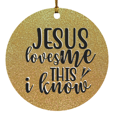 Durable MDF High-Gloss Christmas Ornament: Jesus Loves Me This I Know (Design: Round-Gold)