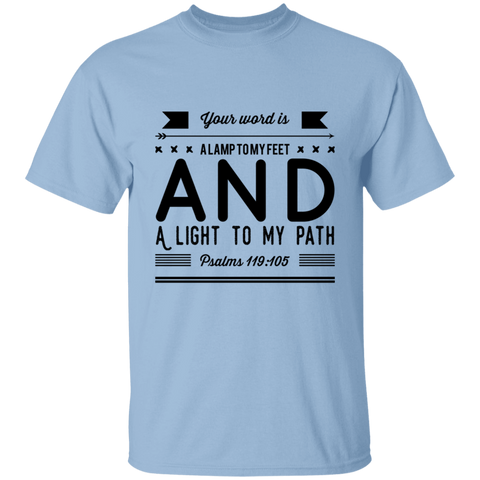 Bible Verse Men 5.3 oz. T-Shirt - "Psalm 119:105" Design 14 (Black Font) - Meditate Healing Christian Store
