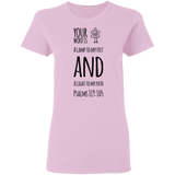 Bible Verse Ladies' 5.3 oz. T-Shirt - "Psalm 119:105" Design 19 (Black Font) - Meditate Healing Christian Store