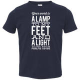 Bible Verse Toddler Jersey T-Shirt - "Psalm 119:105" Design 4 (White Font) - Meditate Healing Christian Store