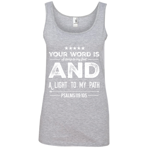 Bible Verses Ladies' 100% Ringspun Cotton Tank Top - "Psalm 119:105" Design 16 (White Font) - Meditate Healing Christian Store