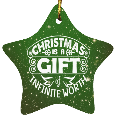 Durable MDF High-Gloss Christmas Ornament: Christmas Is A Gift Of Infinite Worth (Design: Star-Green)