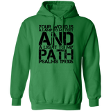 Bible Verse Men G185 Pullover Hoodie 8 oz. - Your Word Is Light To My Path ~Psalm 119:105~ Design 7