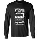 Bible Verse Long Shirt Ultra Cotton T-Shirt - "Psalm 119:105" Design 17 (White Font) - Meditate Healing Christian Store