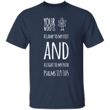 Bible Verse Men 5.3 oz. T-Shirt - "Psalm 119:105" Design 19 (White Font) - Meditate Healing Christian Store