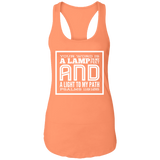 Bible Verse Ladies Ideal Racerback Tank - "Psalm 119:105" Design 12 (White Font) - Meditate Healing Christian Store