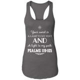 Bible Verse Ladies Ideal Racerback Tank - "Psalm 119:105" Design 5 (White Font) - Meditate Healing Christian Store
