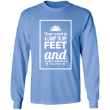 Bible Verse Long Shirt Ultra Cotton T-Shirt - "Psalm 119:105" Design 2 (White Font) - Meditate Healing Christian Store