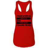 Bible Verses Ladies Ideal Racerback Tank - "Psalm 119:105" Design 21 (Black Font) - Meditate Healing Christian Store