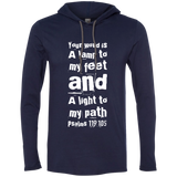 Bible Verse Men Long Sleeve T-Shirt Hoodie - "Psalm 119:105" Design 6 (White Font) - Meditate Healing Christian Store