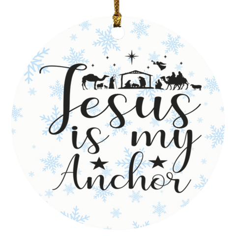 Durable MDF High-Gloss Christmas Ornament: Jesus Is My Anchor (Design: Round-Blue Snowflake)