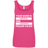 Bible Verses Ladies' 100% Ringspun Cotton Tank Top - "Psalm 119:105" Design 21 (White Font) - Meditate Healing Christian Store