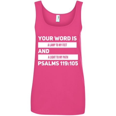 Bible Verses Ladies' 100% Ringspun Cotton Tank Top - "Psalm 119:105" Design 21 (White Font) - Meditate Healing Christian Store