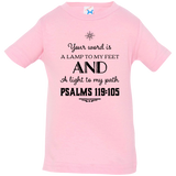 Bible Verse Infant Jersey T-Shirt - "Psalm 119:105" Design 5 (Black Font) - Meditate Healing Christian Store