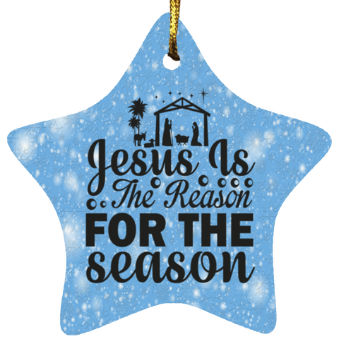 Durable MDF High-Gloss Christmas Ornament: Jesus Is The Reason For The Season (Design: Star-Blue)