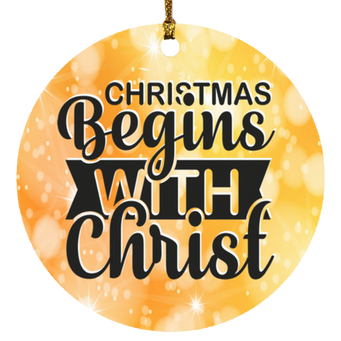 Durable MDF High-Gloss Christmas Ornament: Christmas Begins With Christ (Design: Round-Orange)