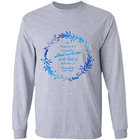 Bible Verse Long Sleeve Ultra Cotton T-Shirt - "Psalm 61:2" Design 19 - Meditate Healing Christian Store