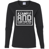 Bible Verse Ladies' Cotton Long Sleeve T-Shirt - "Psalm 119:105" Design 12 (White Font) - Meditate Healing Christian Store