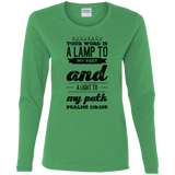 Bible Verse Ladies' Cotton Long Sleeve T-Shirt - "Psalm 119:105" Design 17 (Black Font) - Meditate Healing Christian Store