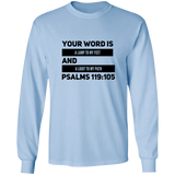 Bible Verse Long Sleeve  Ultra Cotton T-Shirt - "Psalm 119:105" Design 21 (Black Font) - Meditate Healing Christian Store