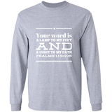 Bible Verse Unisex Long Sleeve T-Shirt - Your Word Is Light To My Path ~Psalm 119:105~ Design 10